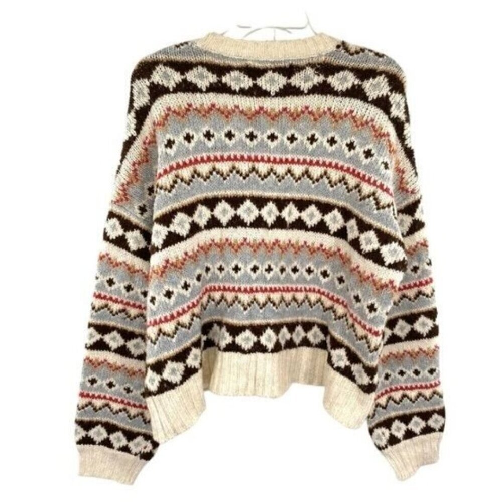 American Eagle Women's Fair Isle Argyle Button Down Cardigan Sweater - Picture 3 of 12